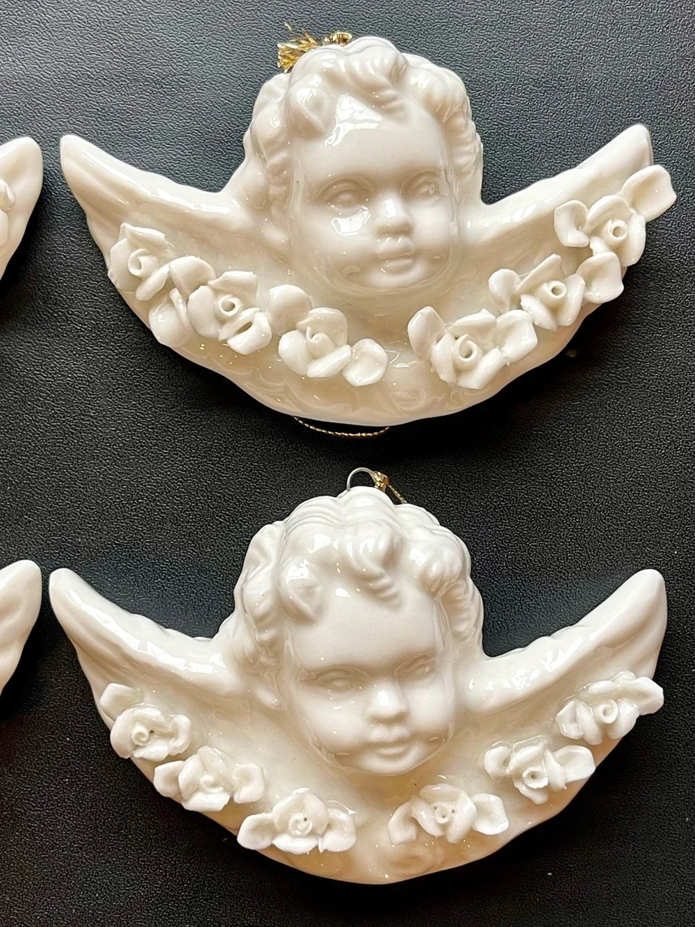 Set of 4 Cherub Ornaments-Glazed Porcelain